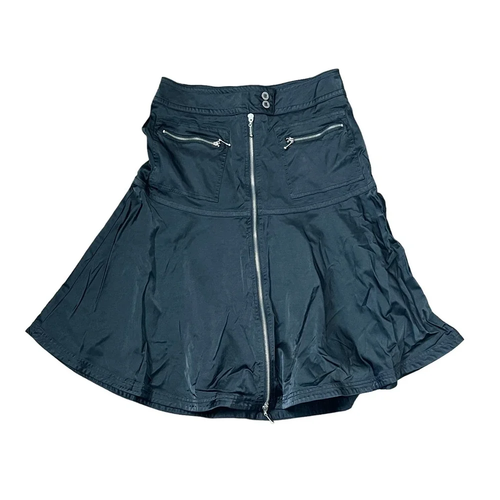 Kenar Punk Front Zip Pocket Mini Skirt Peplum Stretch Fit & Flare Hem 8 Women